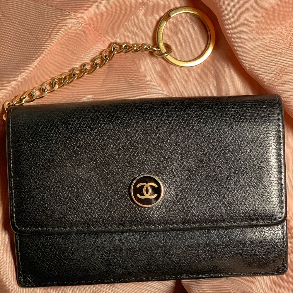 Authentic black leather Chanel coin case